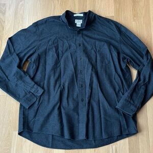 L.L. Bean Blue/Gray Houndstooth Flannel Shirt w/ Band Collar Traditional Fit